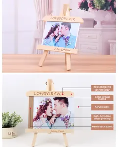 Easel-style solid wood photo frame with Love Forever engraving and plexiglass cover