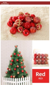 Close-up of 6cm red Christmas ornaments with snowflake patterns and checkered glitter finish