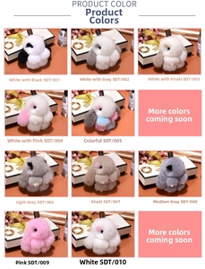 Selection of plush mink fur bunny charms in ten vibrant colors with gold ring keychains