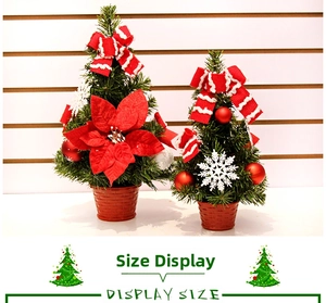 Dettagli sulle dimensioni di due mini alberi di Natale con fiocchi rossi e stelle di Natale