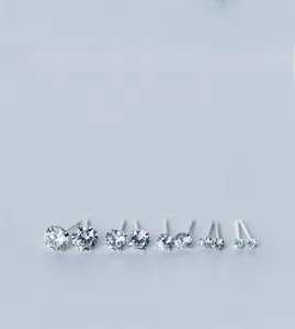 Detailed comparison of S925 silver stud earrings in 2.5mm to 6mm diamond sizes