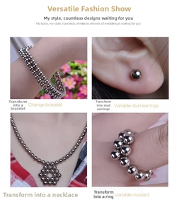 Silver 5mm magnetic balls DIY jewelry demo as bracelet, necklace and earrings