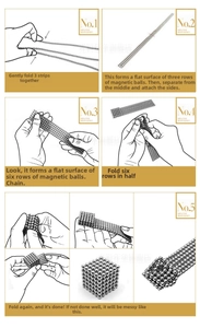 Detailed guide showing 5mm silver Buckyballs being assembled into a 3D cube shape