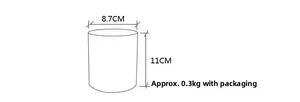 Detailed diagram of European glass candle holder with dimensions 8.7cm by 11cm and 0.3kg weight