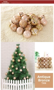 Detailed view of bronze Christmas ornaments set with mixed matte and glitter textures