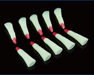 Glow in the dark green zombie finger nails for Halloween costume accessories in 10-pack