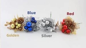 Detailed view of artificial Christmas picks with berries, pine cones and glittery leaves