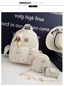 Beiges 3-teiliges Rucksack-Set mit runder Umhängetasche, Kartenhalter und Blumendekor