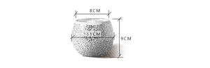 Silver mosaic glass candle holder showing dimensions: 8cm top, 11cm width, 9cm height