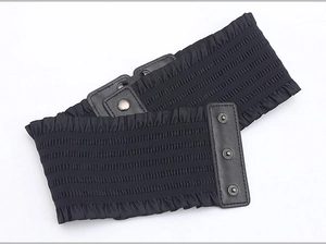 Women wide elastic corset belt black ruffle waist cincher fashion dress accessory