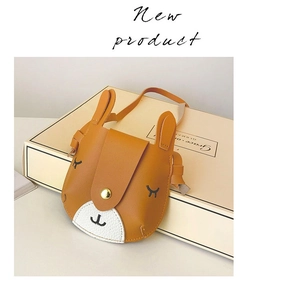 Detail view of cute deer-shaped faux leather crossbody bag with metal snap closure