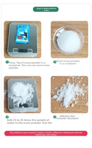 DIY instant snow powder kit with scale for Christmas window displays and scene decor
