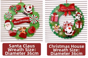 Detail of 36cm 3D paper Christmas wreaths featuring Santa and house holiday motifs