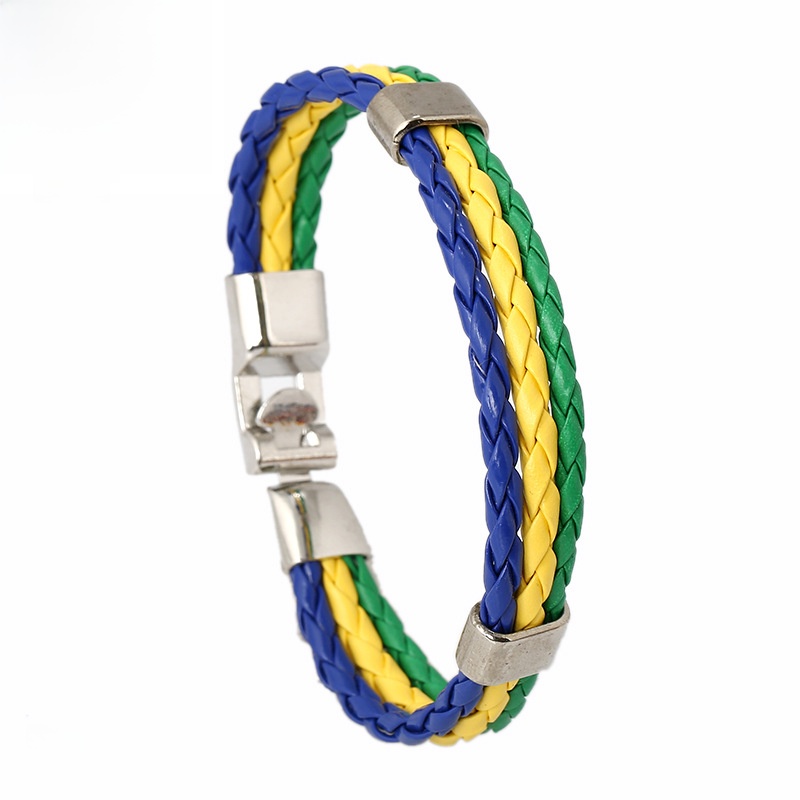 Braided National Flag Leather Bracelet PU Leather Alloy Magnetic Buckle World Cup Country Flag Hand Wristband for Men Women Fans Jewelry