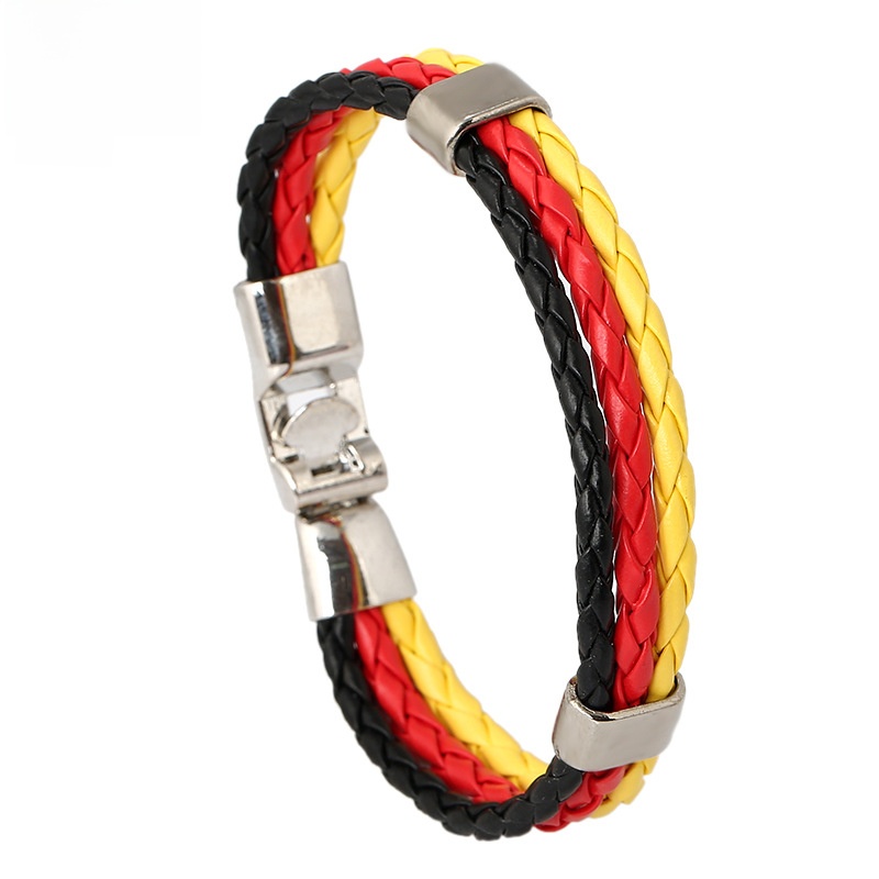 National Flag Woven Bracelet PU Leather And Alloy Braided Wristband World Cup Sports Match Party Fan Jewelry For Men Women Casual Fashion Jewelry