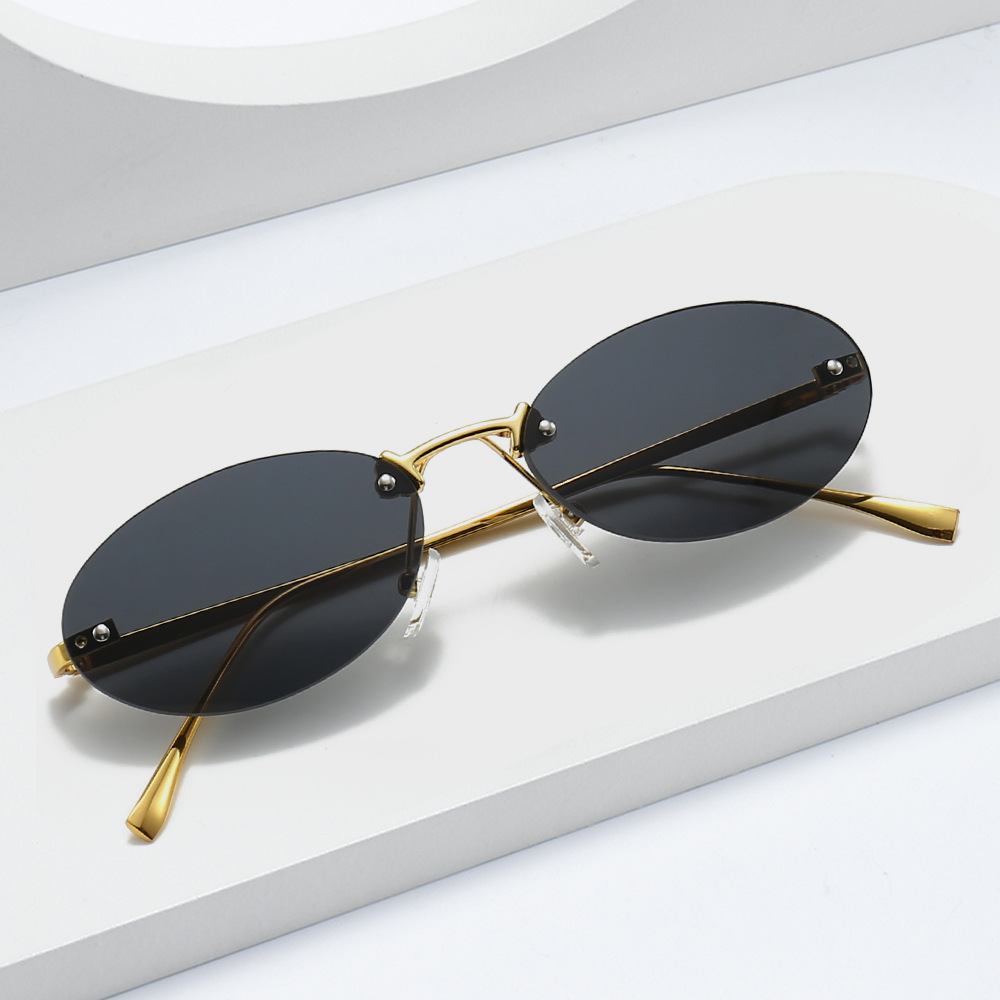 Wholesale Rimless Oval Sunglasses UV400 Metal Frame Retro Eyewear - Everful