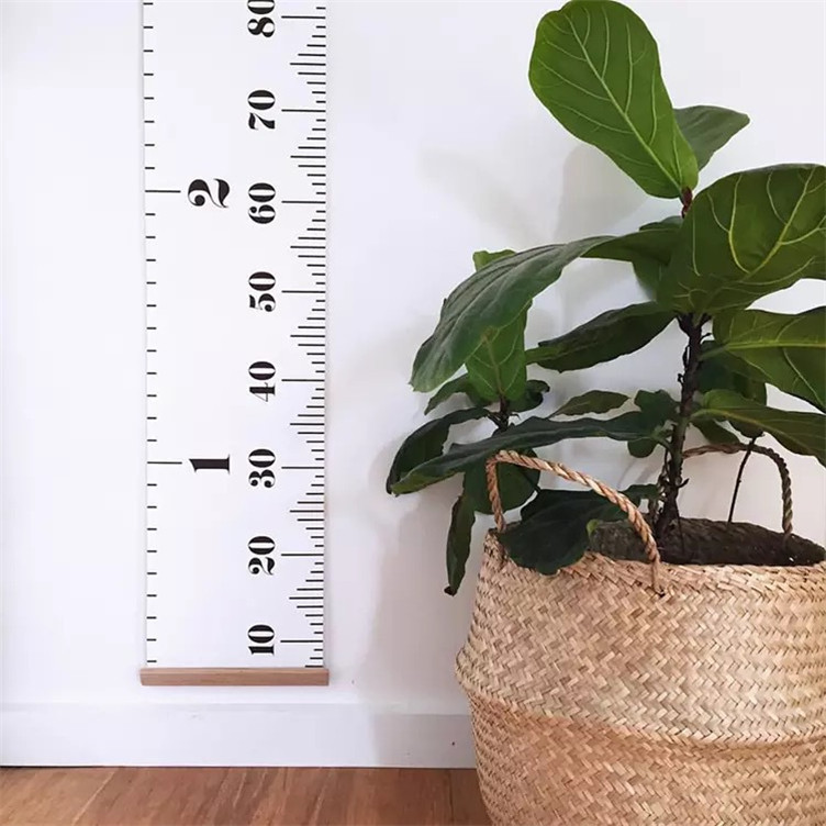 Nordic Style Children's Height Growth Chart Waterproof Canvas Hanging Ruler For Kids Baby Room Wall Decor Pine Wood Frame Growth Measurement Ruler 200cm x 20cm