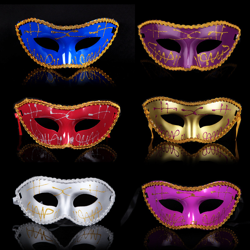 Vintage Venetian Masquerade Mask Half Face Glitter Plastic Mask With Braided Trim For Carnival Party Costume Ball Women Men