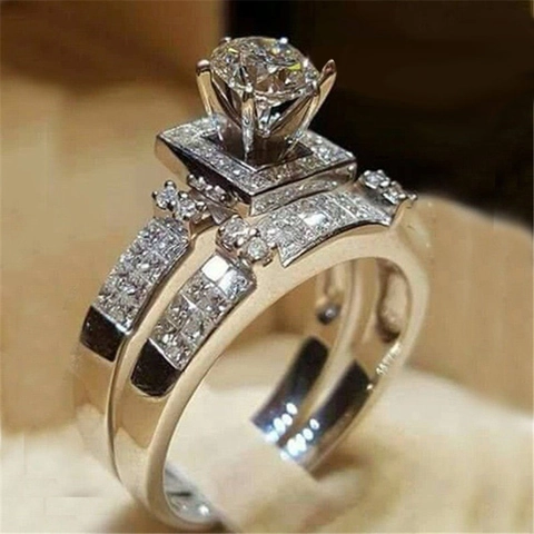 Copper Zircon Engagement Ring And Wedding Band Halo Round Cubic Zirconia Pave Luxurious Bridal Jewelry Women