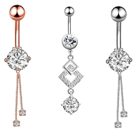 Piercing Ombelico Acciaio Inossidabile 316L Zircone Cristallo Pendente Gioielli Ombelico Fiore Farfalla Foglia Moda Donna