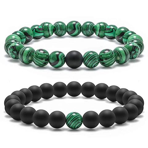 Beaded Bracelet Natural Stone Malachite Lava Rock Agate Howlite Elastic Couples Yoga Healing Fashion Jewelry
