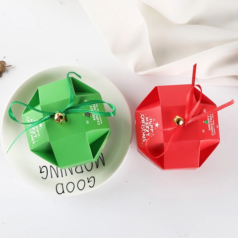 Scatola Per Caramelle Regalo Di Natale Confezione In Cartone Geometrico Con Nastro E Campanellino