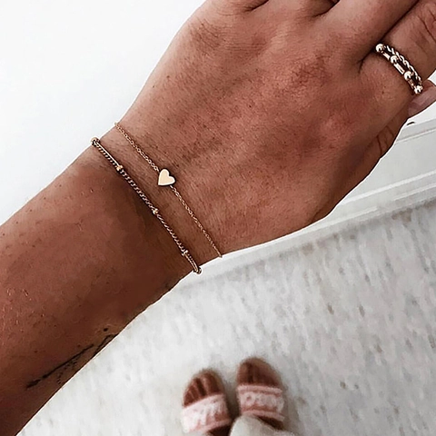 Bohemian Heart Pendant Bracelet Zinc Alloy Bead Chain Adjustable Minimalist Fashion Jewelry Accessories For Women