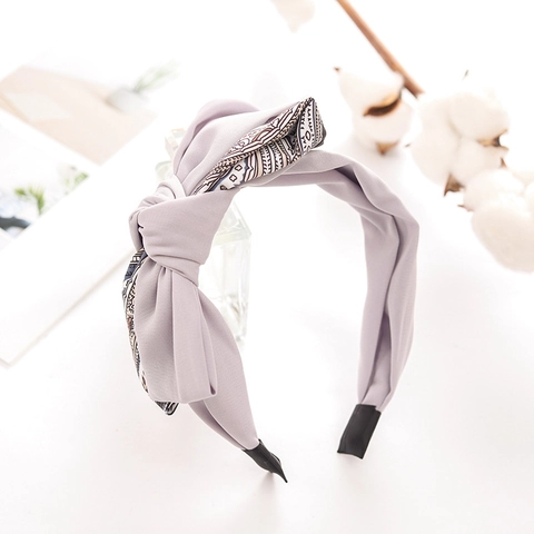 Vintage Wide Fabric Headband With Large Bow Paisley Pattern Twisted Color Block Hair Accessories For Women Girls