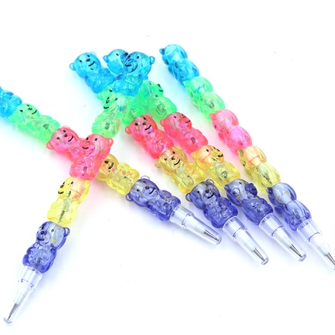 Matite Impilabili A Forma Di Orso Cartone Animato Cancelleria Creativa Rimovibile Per Studenti In Plastica Trasparente