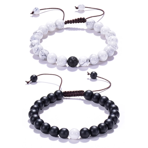 Bracelet Perles En Pierre De Lave Naturelle Turquoise Blanche Ajustable Tissé Main Diffuseur Énergie Bijoux Hommes Femmes