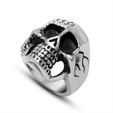 Schedel Ring Titanium Staal Punk Rock Gothic Sieraden Voor Mannen Dubbelzijdige Textuur Gepolijst Biker Vingerband