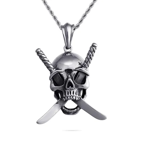 Pendente Teschio Gotico Con Spade Incrociate Acciaio Inossidabile Punk Rock Gioielli Colore Argento Per Uomo