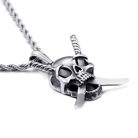 Pendente Teschio Gotico Con Spade Incrociate Acciaio Inossidabile Punk Rock Gioielli Colore Argento Per Uomo