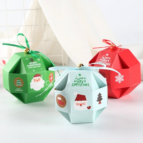 Scatola Per Caramelle Regalo Di Natale Confezione In Cartone Geometrico Con Nastro E Campanellino
