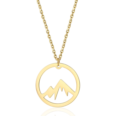Collana Minimalista in Acciaio al Titanio Con Ciondolo Tondo a Montagna Innevata Per Donna Collane Geometriche Placcate Oro 18K
