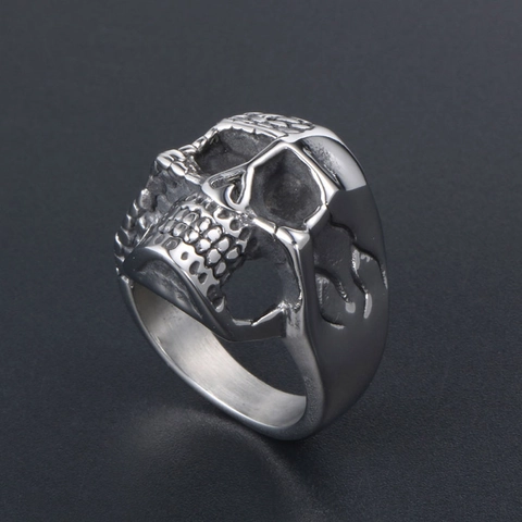 Schedel Ring Titanium Staal Punk Rock Gothic Sieraden Voor Mannen Dubbelzijdige Textuur Gepolijst Biker Vingerband