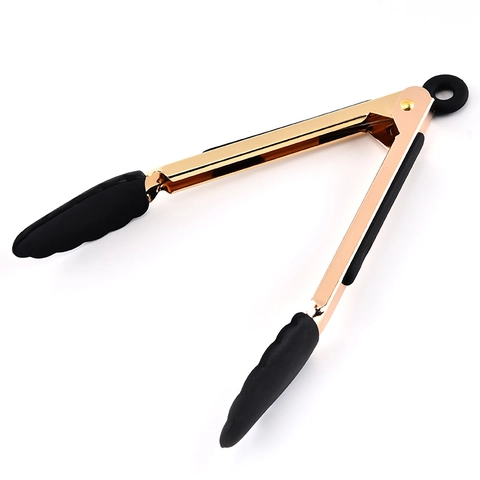 Pince De Cuisine En Silicone Acier Inoxydable Plaqué Or Forme De Fleur Antidérapante Barbecue Clip Avec Anneau De Verrouillage