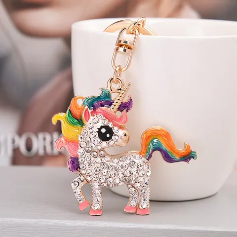 Portachiavi Unicorno Lega Scintillante Strass Smalto Ciondolo Borsa Fascino Per Donne Ragazze Regalo Accessorio Moda