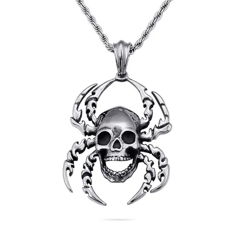 Ciondolo Teschio Ragno Gotico Acciaio Inossidabile Gioielli Punk Vintage Halloween Per Uomini