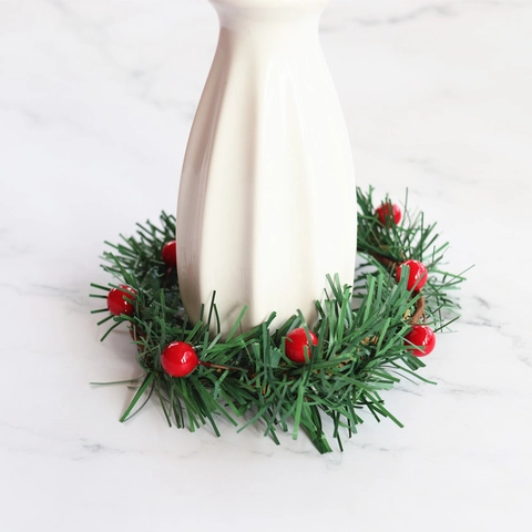 Mini Couronne De Noël Aiguille De Pin Baie Rouge Rond De Serviette Bougie Décoration PVC Verdure Hôtel Maison