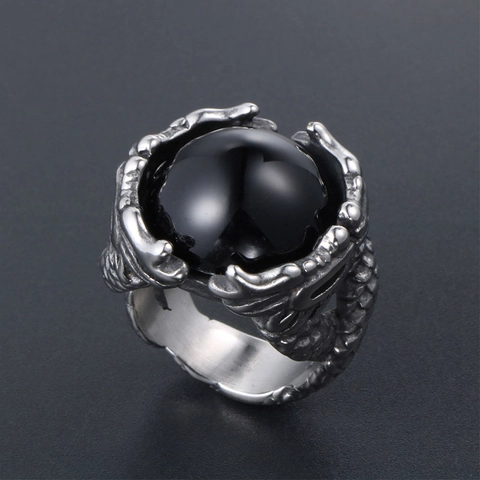 Anello Artiglio Di Drago Retrò In Acciaio Al Titanio Con Pietra Preziosa Rotonda Rossa Nera Gioielli Punk Vintage Per Uomini