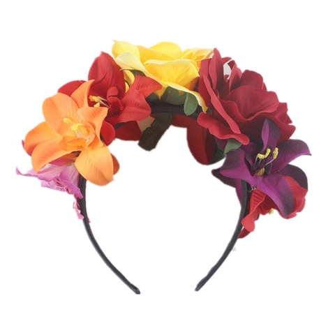 Bandeau Fleur Rose Artificielle Polyester Serre-Tête Pour Halloween Mariage Fête Style Bohémien Mexicain Femmes