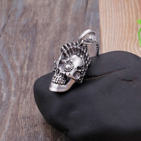 Pendentif Crâne Gothique Acier Inoxydable Mécanique Steampunk Style Punk Bijoux Hommes Nouveauté Rétro Finition Vieillie