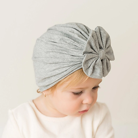 Cappello Turbante Neonato Cotone Maglia Morbido Elastico Fascia Grande Fiocco Pieghettato Stile Indiano Beanie