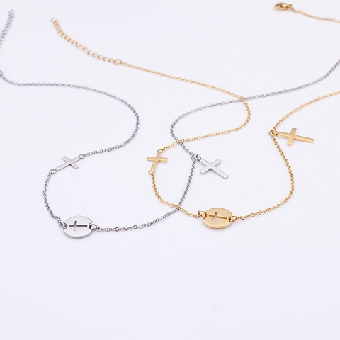 Minimalistische Kruis Hanger Ketting 316L Roestvrij Staal Holle Ronde Schijf Meerdere Kruisen Religieuze Sieraden Cadeau