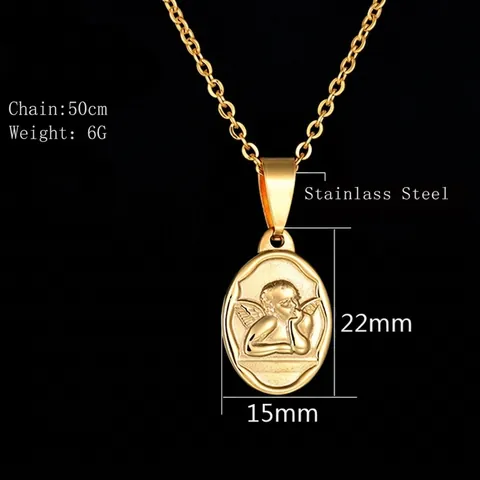 Collar Con Colgante Ovalado En Relieve De Cupido Ángel Vintage Acero Inoxidable Joyería Religiosa Para Mujer