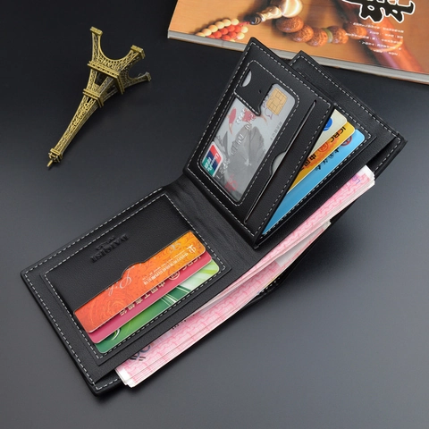 Herren Geldbörse Kurz PU Leder Mit Kieselmaserung Viele Kartenfächer Business Casual Bifold Horizontal