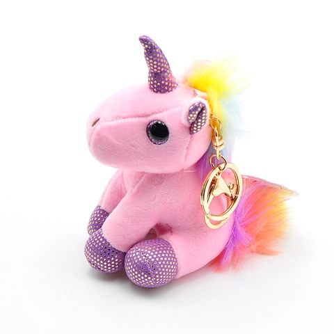 Einhorn Plüschtier Schlüsselanhänger Weiches Stofftier Bunte Regenbogenmähne Glitzerhorn Große Augen Tasche Anhänger