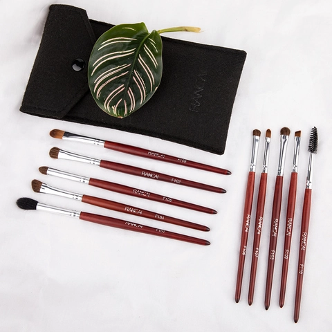 Professionele Make-up Borstels Mahoniehouten Handvat Synthetische Vezel Poeder Oogschaduw Kwast Met PU-Leren Ritszak
