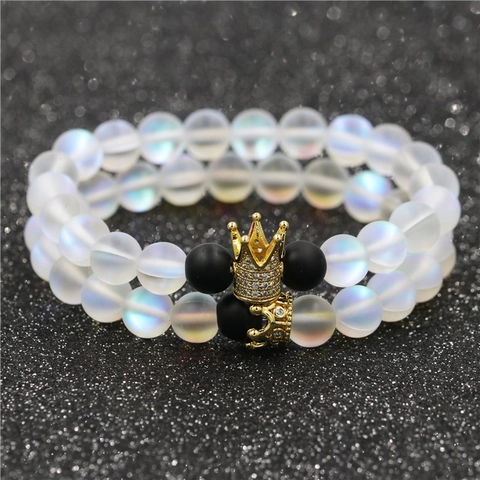 Crown Charm Natural Stone Beaded Bracelet Micro Inlaid Zirconia Copper Accessories For Men And Couples Fashion
